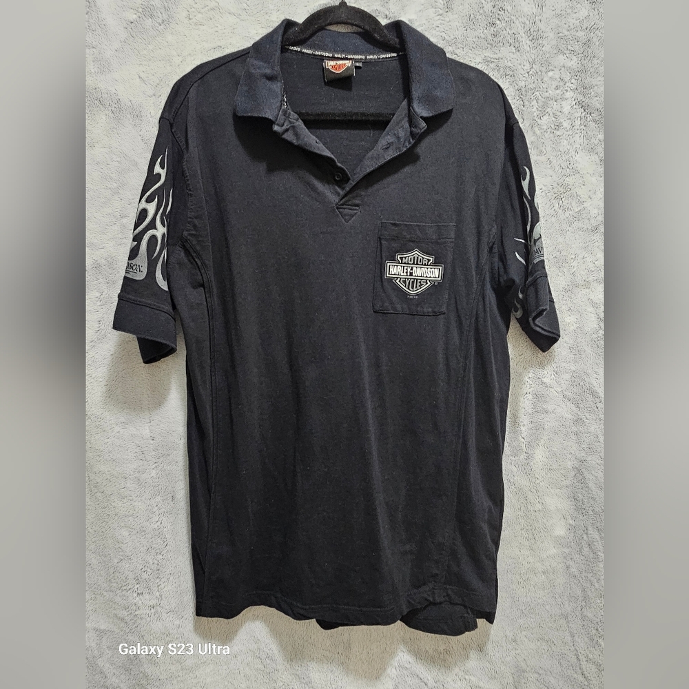 Vintage Harley Davidson Mens Large Polo Shirt Black